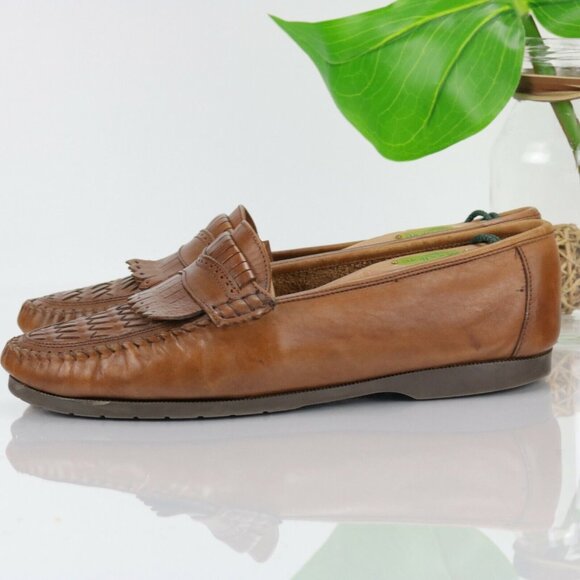 Oleg Cassini Mens Bernie Loafer Size 10 D Woven Brown Leather Moc Toe Kiltie - Picture 4 of 12
